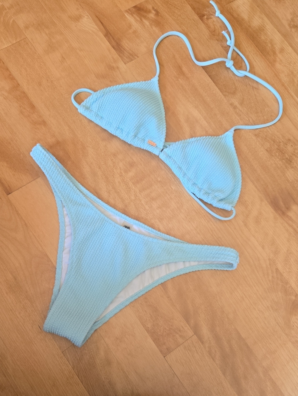 Women’s PINK -Light Blue Textured Triangle Bikini Set